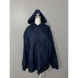 Naturalife Navy Hooded Windbreaker Jacket M Fleece Lined Full Zip Outdoor